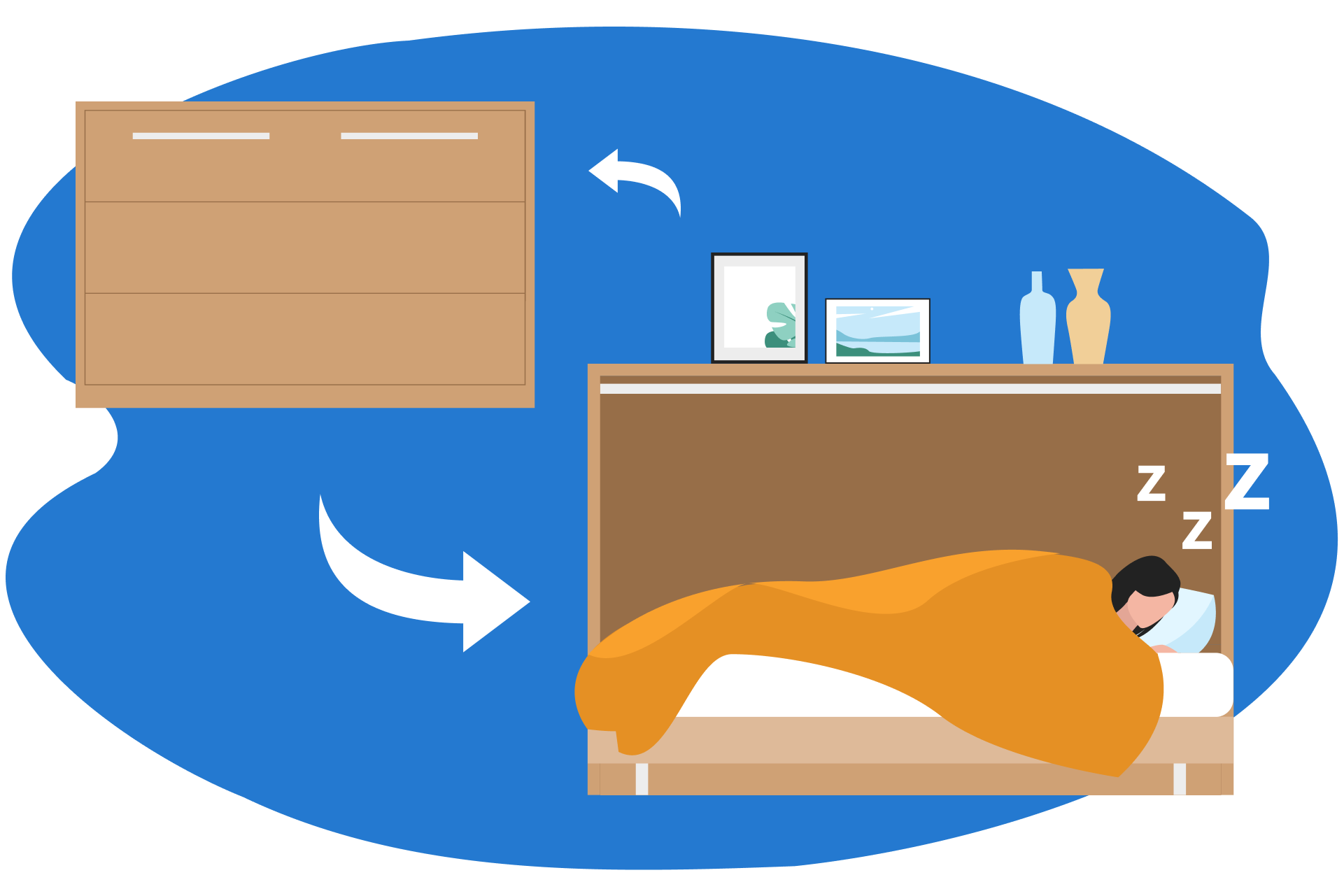 Cama embutida na parede na horizontal